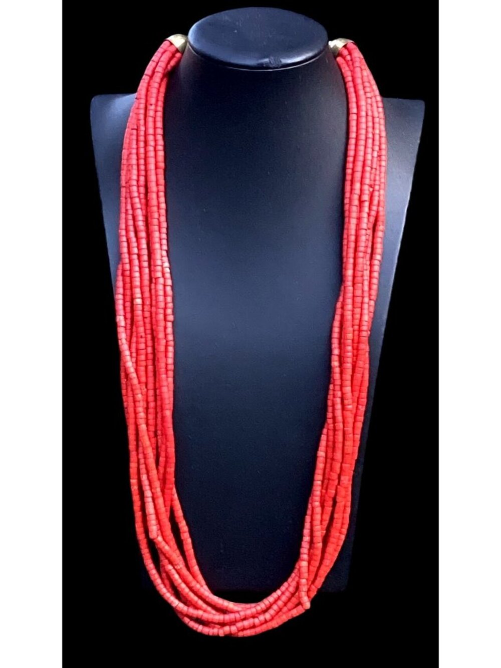 Vintage Handmade Red Naga Konyak Necklace 8 Strand  28" Boho Statement Ethnic Tr